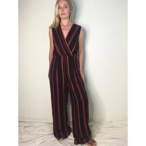 DIANE VON FURSTENBERG Striped Crossover Multicolor Sleeveless Jumpsuit US 8